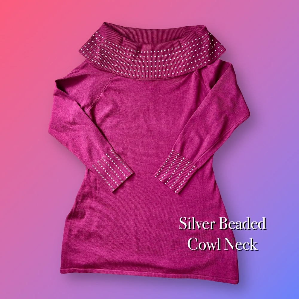 🛍️Elegant Silver Studded Pink Cowl Neck 🛍️